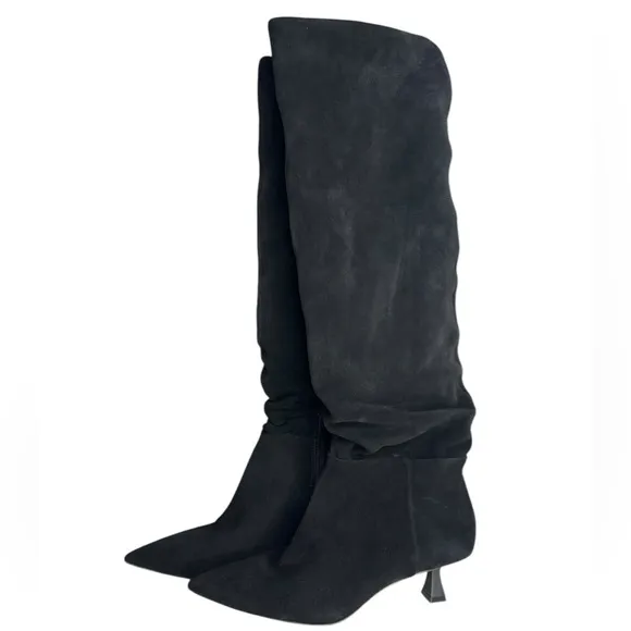 NWOT Gianni Bini Black Suede Tall Slouchy Kitten Heel Boots Size 7.5