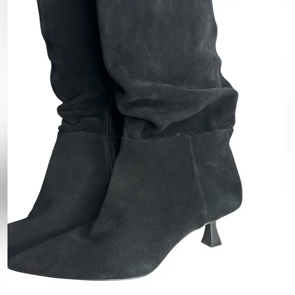 NWOT Gianni Bini Black Suede Tall Slouchy Kitten Heel Boots Size 7.5