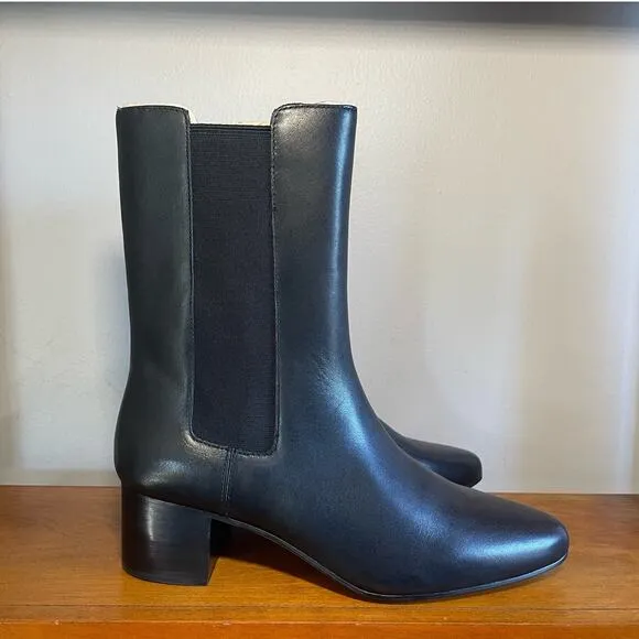 NWOT J. Crew Leather High-shaft Stacked-heel Boots in Black Size 6.5