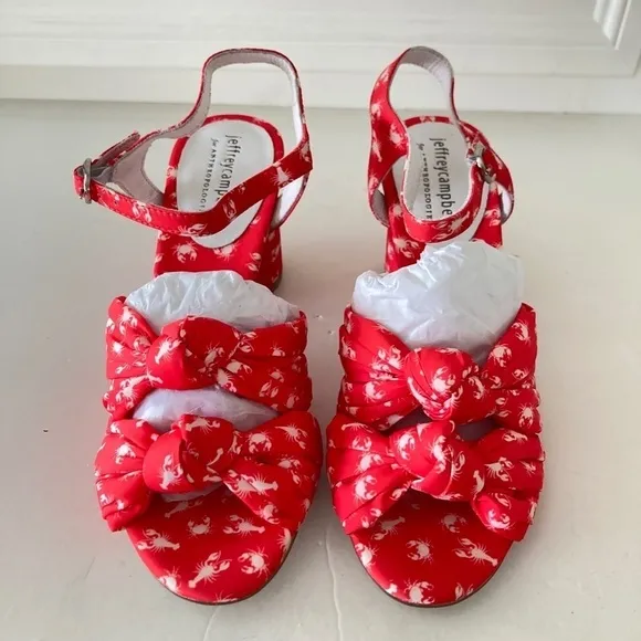 NWOT Jeffery Campbell Anthropologie Lobster Printed Red Knot Heeled Sandals