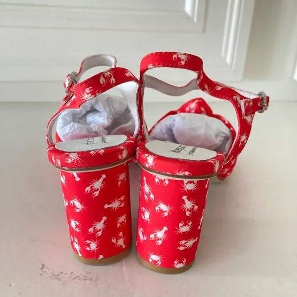 NWOT Jeffery Campbell Anthropologie Lobster Printed Red Knot Heeled Sandals