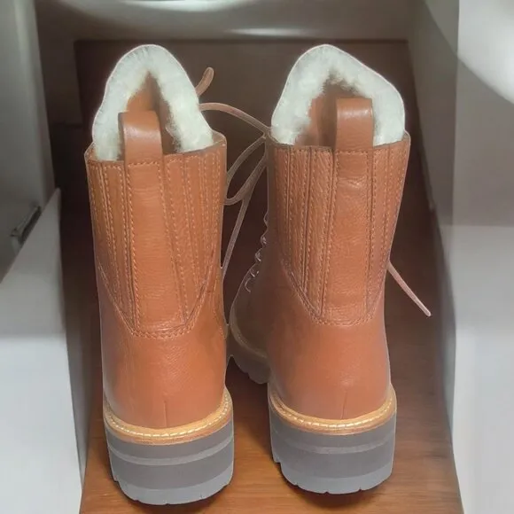 NWOT MARC FISCHER LTD ( 7 ) IZZIE Shearling Lined Leather Work Boots in Dark Tan