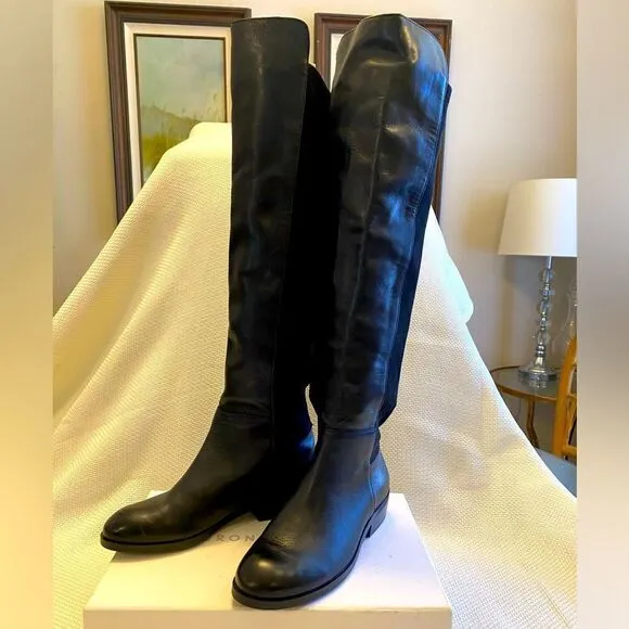 NWOT sole society tall knee-high black leather boots low heel 5.5 calypso