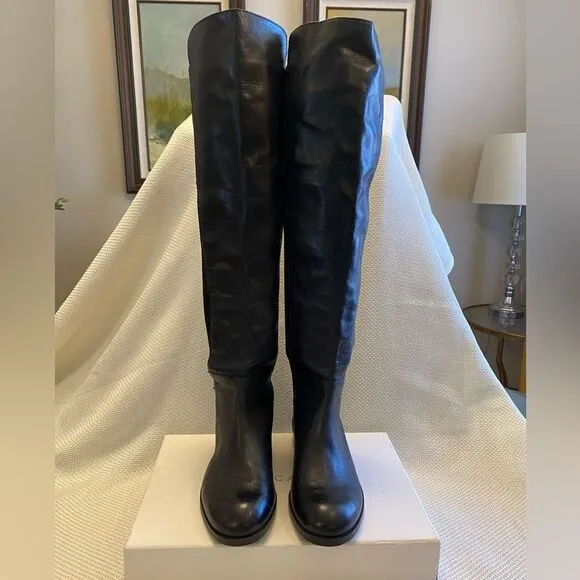 NWOT sole society tall knee-high black leather boots low heel 5.5 calypso