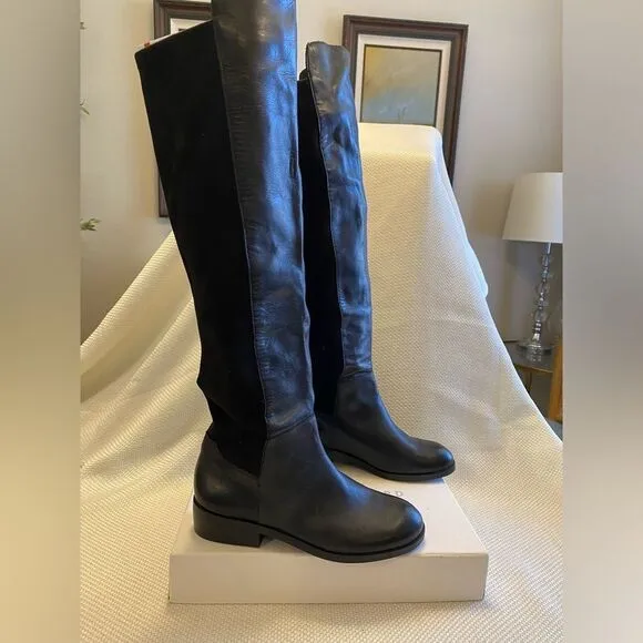 NWOT sole society tall knee-high black leather boots low heel 5.5 calypso