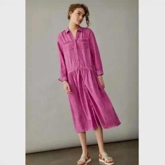 NWT!! Anthropologie PILCRO Kimberly Maxi Shirtdress Raspberry Pink Medium