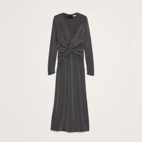 NWT! Banana Republic Black Shine Sparkle Jersey Knit Twist-Front Maxi Dress