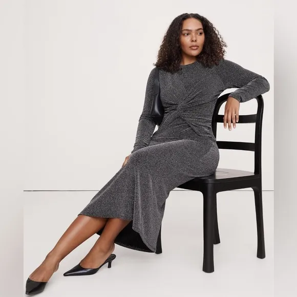 NWT! Banana Republic Black Shine Sparkle Jersey Knit Twist-Front Maxi Dress