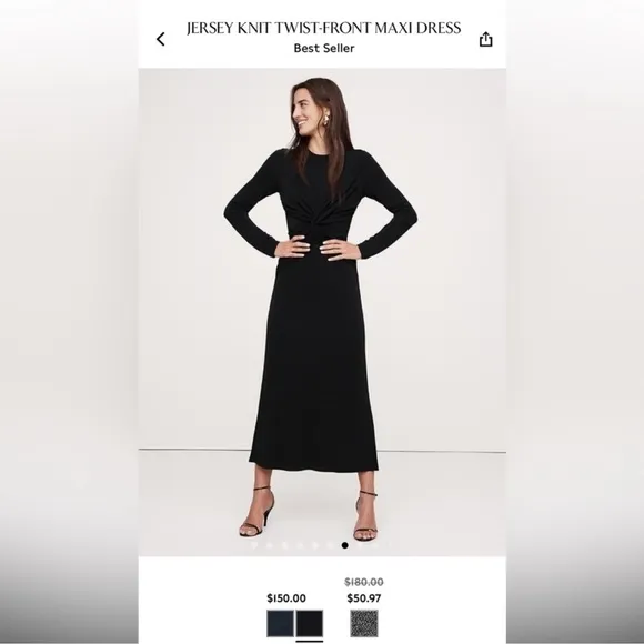 NWT! BANANA REPUBLIC WOMENS BLACK JERSEY KNIT TWIST-FRONT MAXI DRESS⭐️