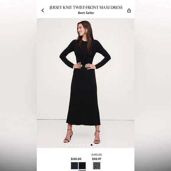 NWT! BANANA REPUBLIC WOMENS BLACK JERSEY KNIT TWIST-FRONT MAXI DRESS⭐️