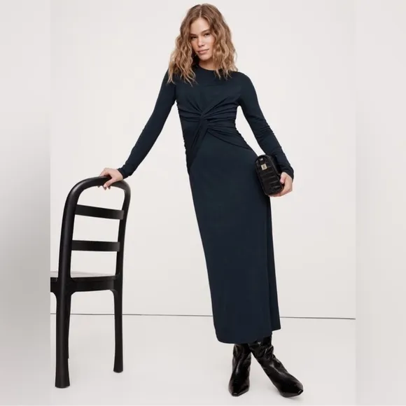 NWT! BANANA REPUBLIC WOMENS NAVY JERSEY KNIT TWIST-FRONT MAXI DRESS⭐️