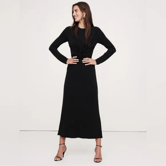 NWT! BANANA REPUBLIC WOMENS NAVY JERSEY KNIT TWIST-FRONT MAXI DRESS⭐️