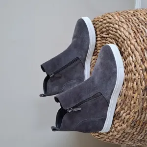 NWT Blondo Womens Giselle Waterproof Gray Suede Sneaker Boots Zip Up S-8.5