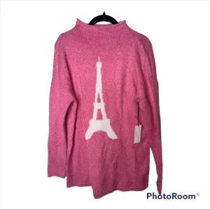NWT CUPCAKES &amp; CASHMERE Revolve Pink Mock Neck Eiffel Tower Pullover Sweater XL