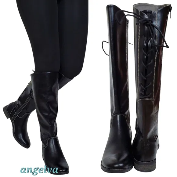 NWT Eurosoft sofft Wenda riding knee boots black adjustable shaft faux leather