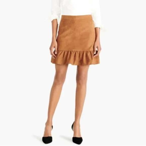 NWT J. Crew Caramel Faux Suede Ruffle Mini Skirt sz 4