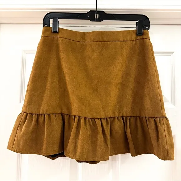 NWT J. Crew Caramel Faux Suede Ruffle Mini Skirt sz 4