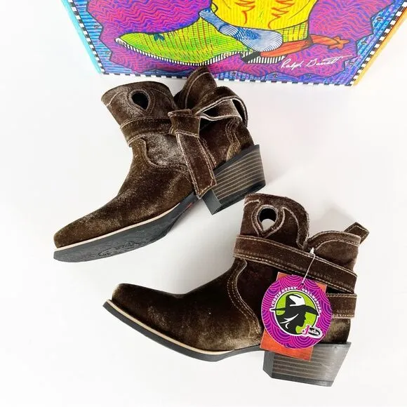 NWT Justin Boots Elana Brushed Velvet Square Toe Ankle Boots Size 7.5