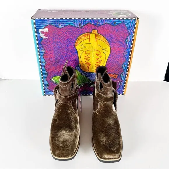 NWT Justin Boots Elana Brushed Velvet Square Toe Ankle Boots Size 7.5