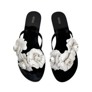 NWT Melissa Camellia Jelly Thong Sandals Sz.10 Black White Beach Flip Flops