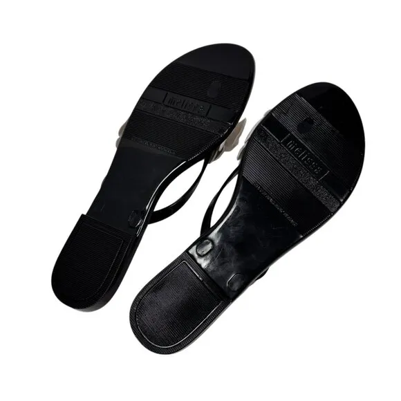 NWT Melissa Camellia Jelly Thong Sandals Sz.10 Black White Beach Flip Flops