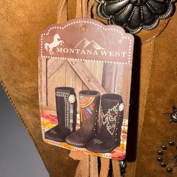 NWT Montana West Tall Fringe‎ Boots w/ Silver Studded Embellishments size 8