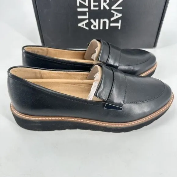 NWT Naturalizer Women's Leather Adiline Slip-on Platform Loafer Shoes Black Size