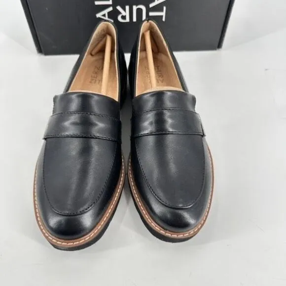 NWT Naturalizer Women's Leather Adiline Slip-on Platform Loafer Shoes Black Size