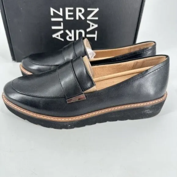 NWT Naturalizer Women's Leather Adiline Slip-on Platform Loafer Shoes Black Size