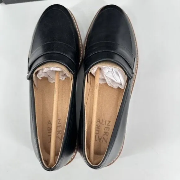 NWT Naturalizer Women's Leather Adiline Slip-on Platform Loafer Shoes Black Size