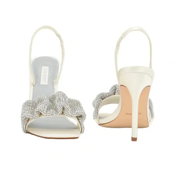 NWT Nine West Taray Heeled Sandals Ivory Satin Size 6.5