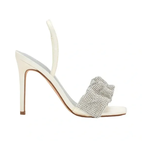 NWT Nine West Taray Heeled Sandals Ivory Satin Size 6.5