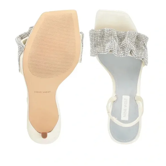 NWT Nine West Taray Heeled Sandals Ivory Satin Size 6.5