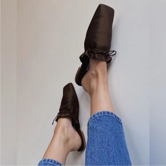 NWT Sleeper brown satin and leather soles Brown Women's Mules size 8.5