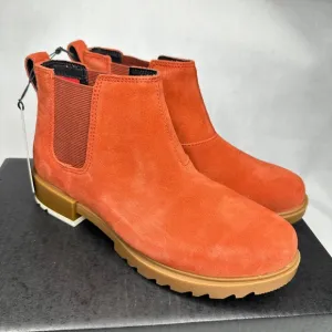 NWT Sorel Emelie II Chelsea Boots Warp Red Suede Leather Ankle Bootie Size 7.5