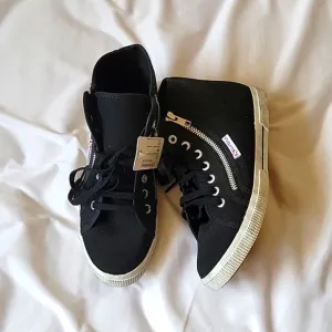 NWT SUPERGA Classic Canvas Black &amp; White Hightop Casual Sneakers Shoes Unisex