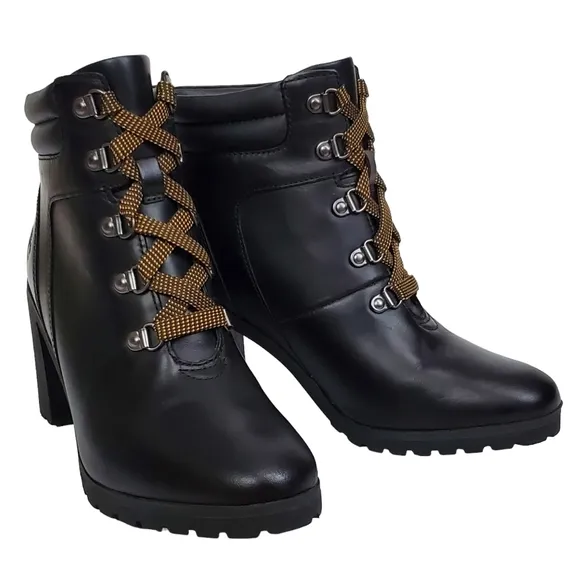 NWT Timberland allington 5 in leather block heel lace up boots black casual