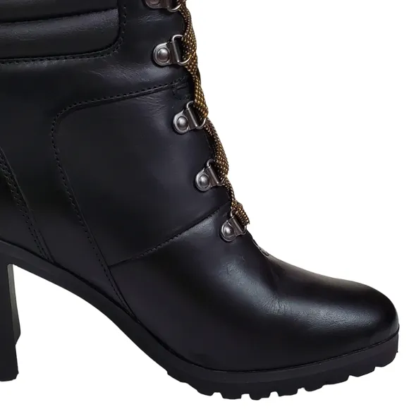 NWT Timberland allington 5 in leather block heel lace up boots black casual