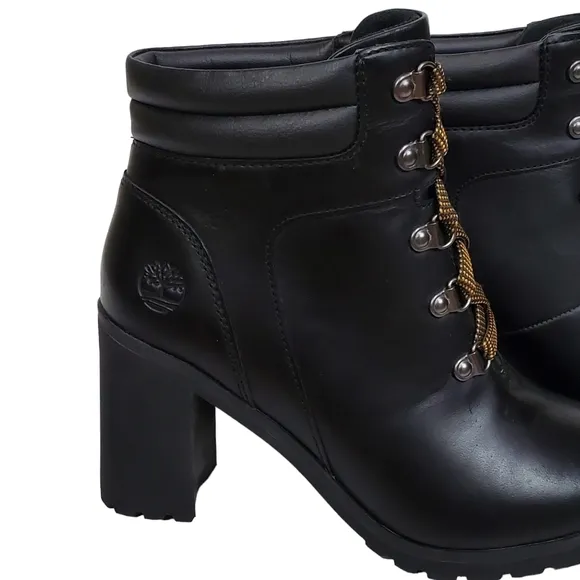 NWT Timberland allington 5 in leather block heel lace up boots black casual
