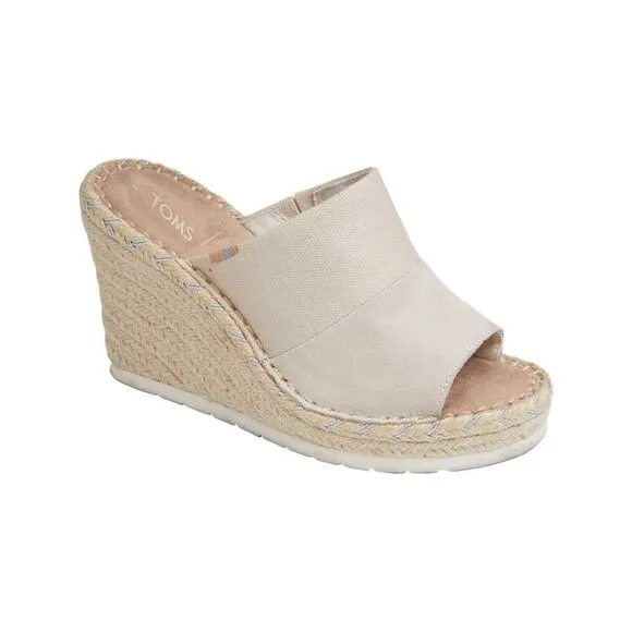 NWT TOMS Womens Beige Mule 1&quot; Platform Monica Wedge  Espadrille Shoes 9.5
