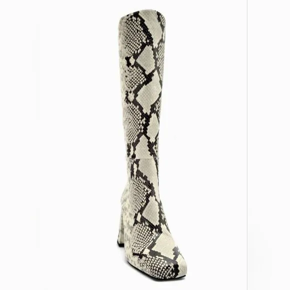 NWT ZARA BOOTS SNAKE PRINT INNER PLATFORM LEATHER HEELED KNEE HIGH BOOTS