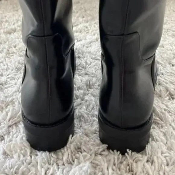 NWT Zara Low Heel Tall Boots With Buckles Black Bloggers Style Size 9 or EU 40