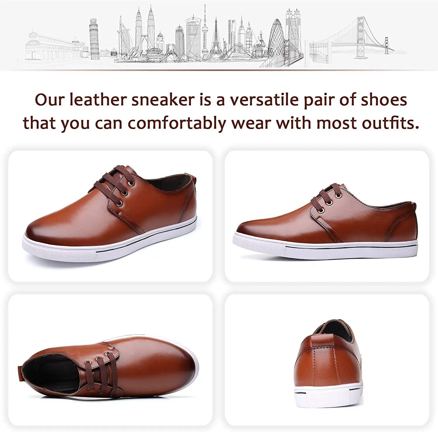 NXY Men's Leather Lace-up Sneaker Casual Shoes