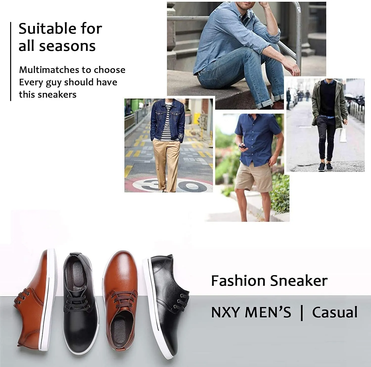 NXY Men's Leather Lace-up Sneaker Casual Shoes
