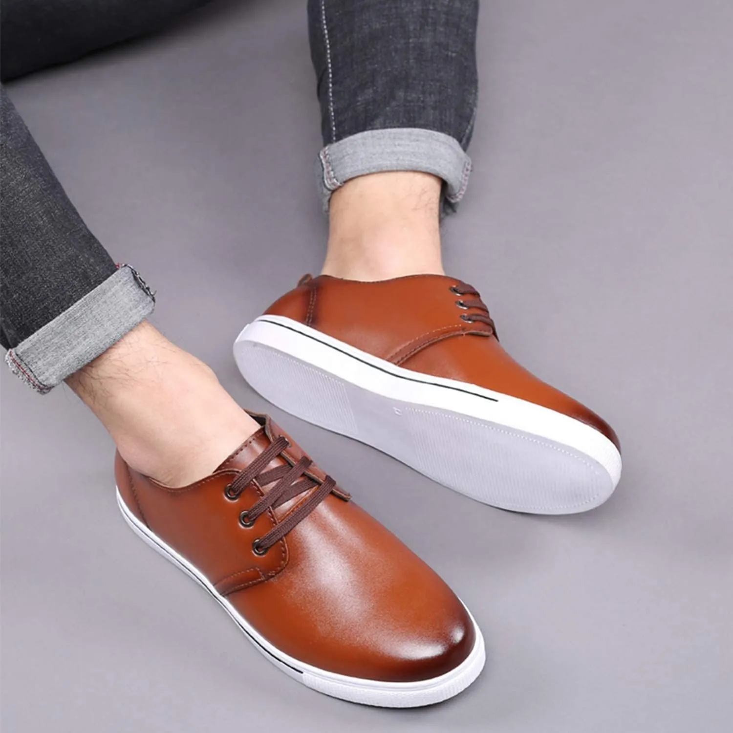 NXY Men's Leather Lace-up Sneaker Casual Shoes