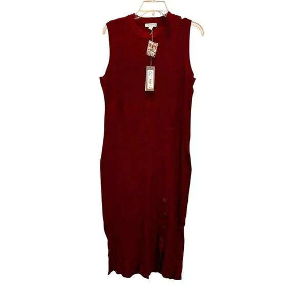 NY&amp;C Women's XL maroon Ribbed Knit Sleeveless Midi Dress Casual NWT