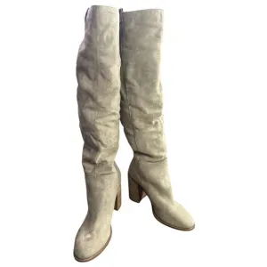 Oasis Society Brown/ Beige Suede 4” Tall Heeled Knee High Boots Size 8
