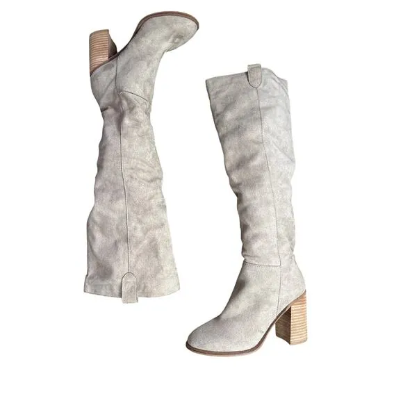 Oasis Society Brown/ Beige Suede 4” Tall Heeled Knee High Boots Size 8