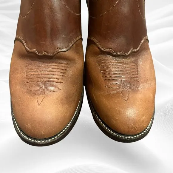 Olathe Boot Co Vintage Mens Tall Top Leather Cowboy Boots 8D Tan‎ Brown Bukaroo