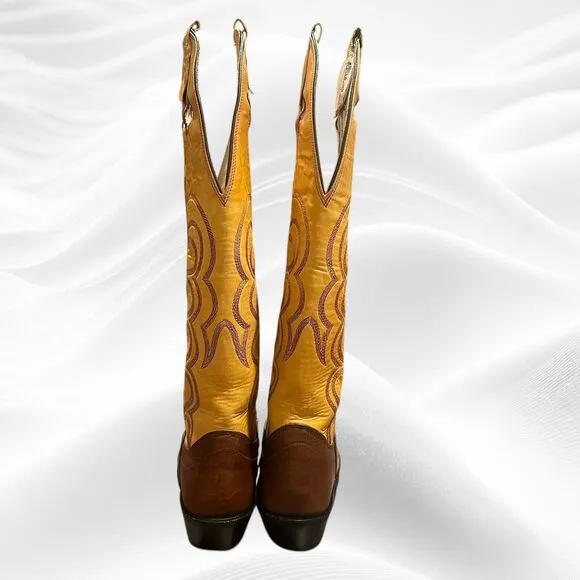 Olathe Boot Co Vintage Mens Tall Top Leather Cowboy Boots 8D Tan‎ Brown Bukaroo